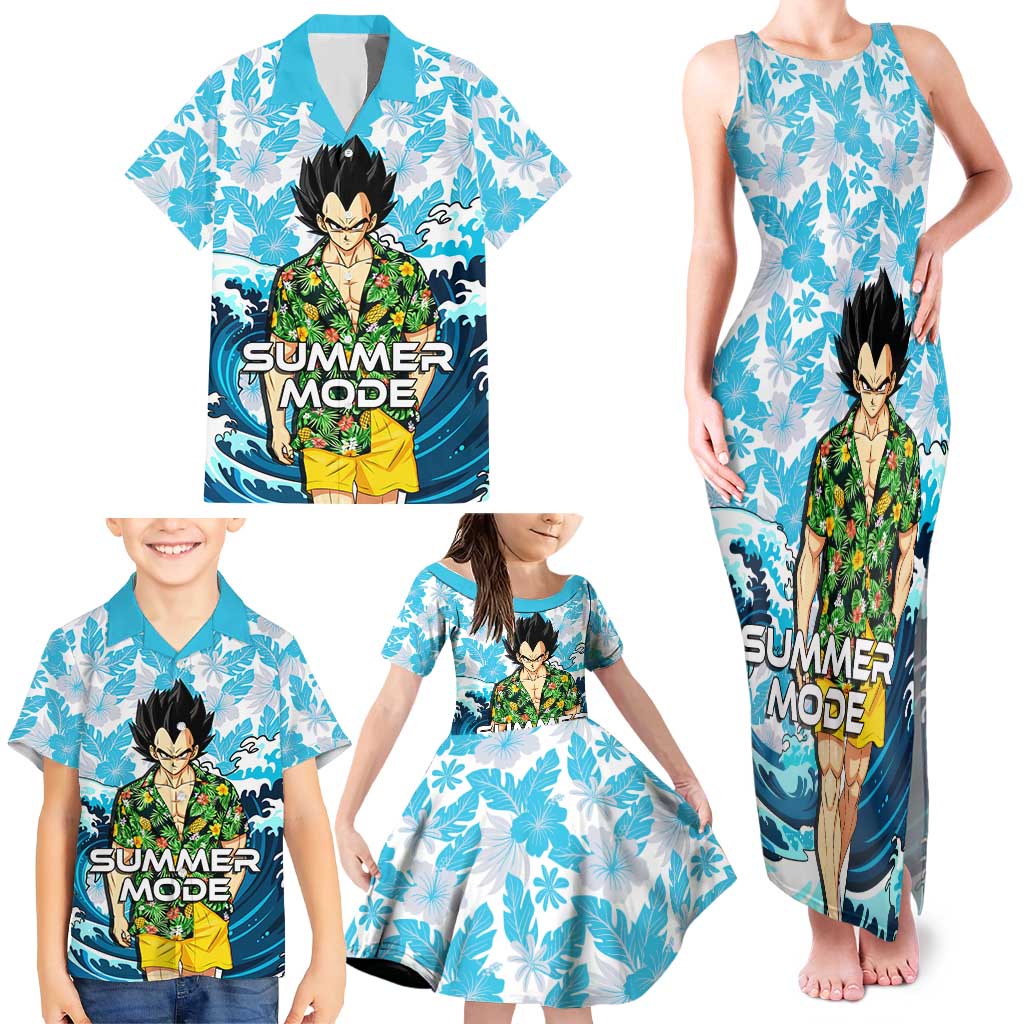 Vegeta Dragon Ball Summer Theme Family Matching Tank Maxi Dress and Hawaiian Shirt with Hawaiian Shirt Sunglasses Shenron and Ocean Wave Background