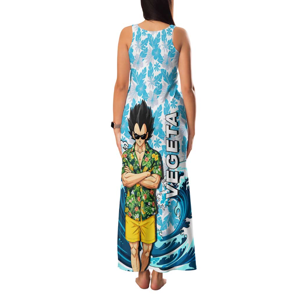 Vegeta Dragon Ball Summer Theme Family Matching Tank Maxi Dress and Hawaiian Shirt with Hawaiian Shirt Sunglasses Shenron and Ocean Wave Background