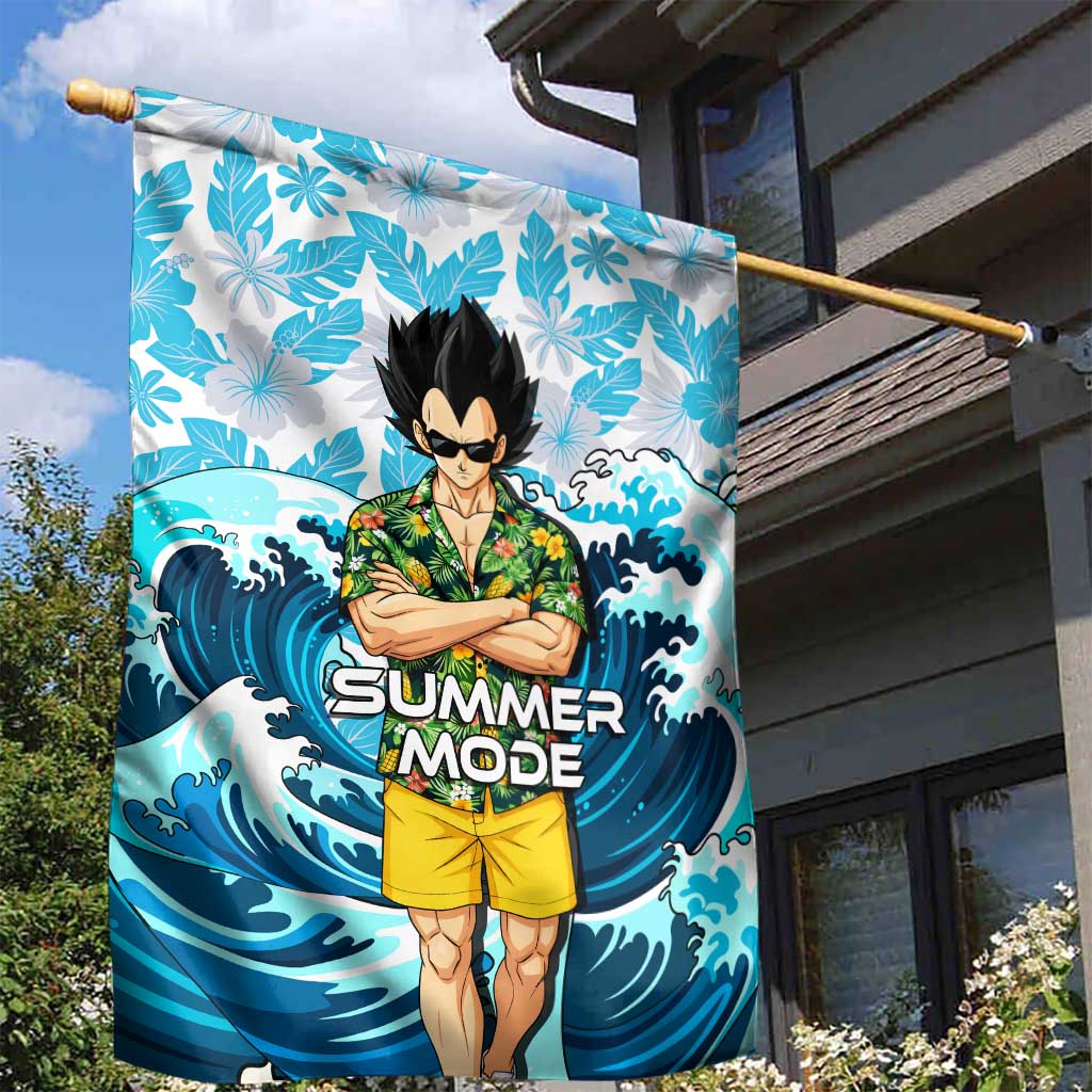 Vegeta Dragon Ball Summer Theme Garden Flag with Hawaiian Shirt Sunglasses Shenron and Ocean Wave Background - The Mazicc