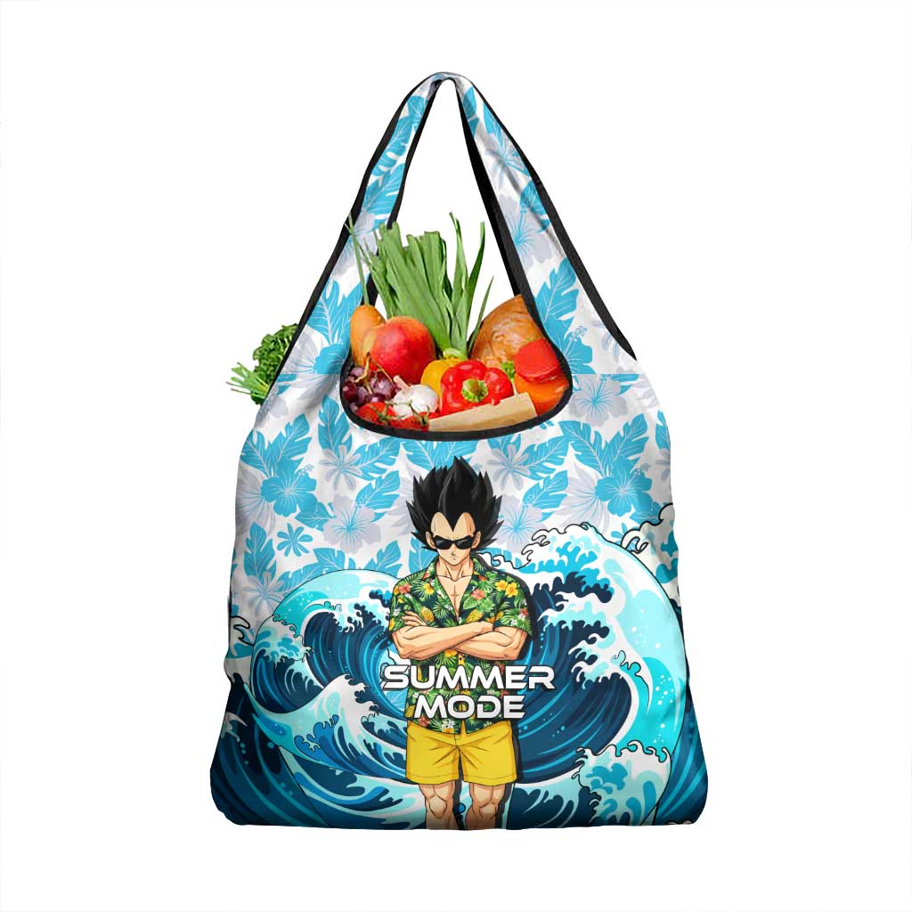 Vegeta Dragon Ball Summer Theme Grocery Bag with Hawaiian Shirt Sunglasses Shenron and Ocean Wave Background - The Mazicc