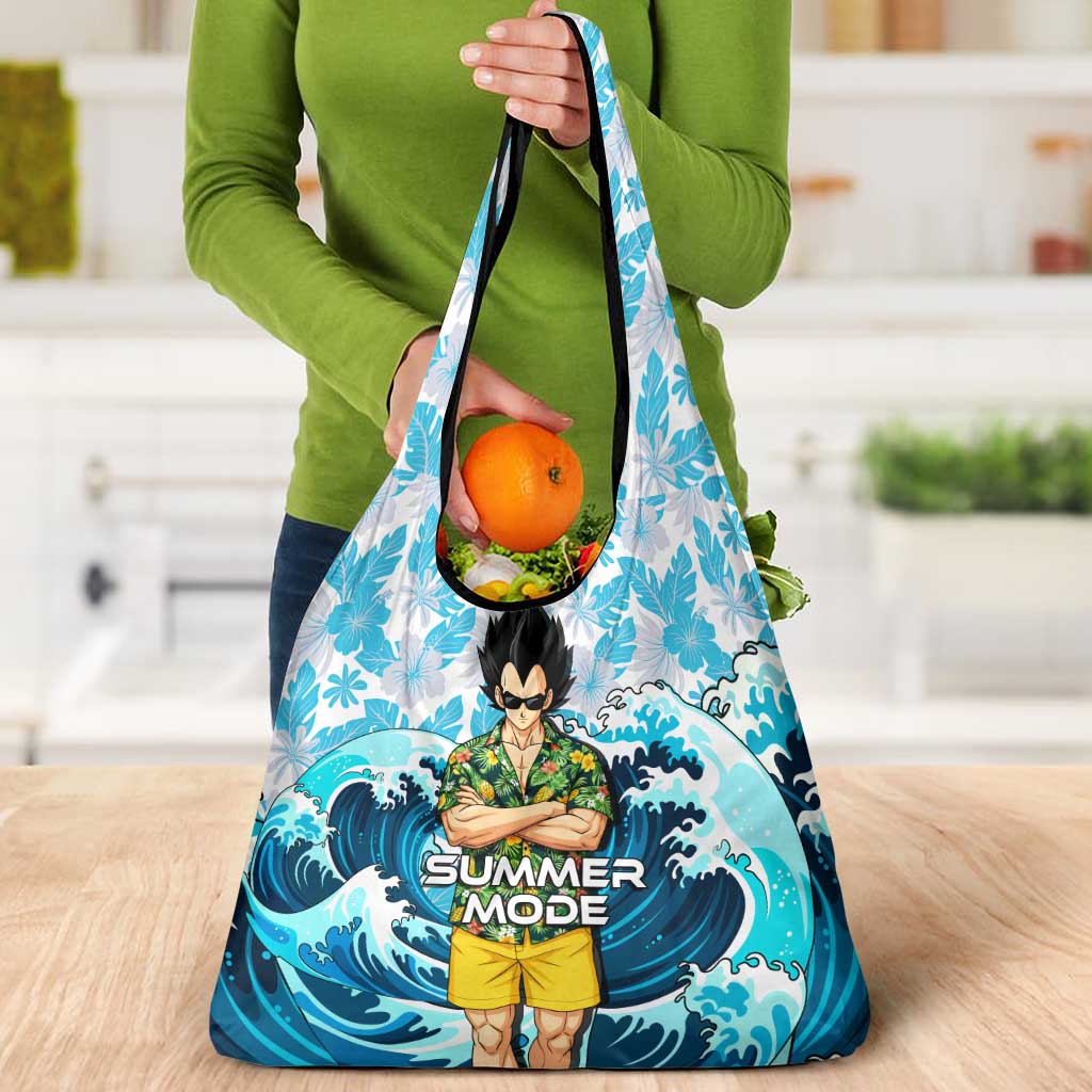 Vegeta Dragon Ball Summer Theme Grocery Bag with Hawaiian Shirt Sunglasses Shenron and Ocean Wave Background - The Mazicc
