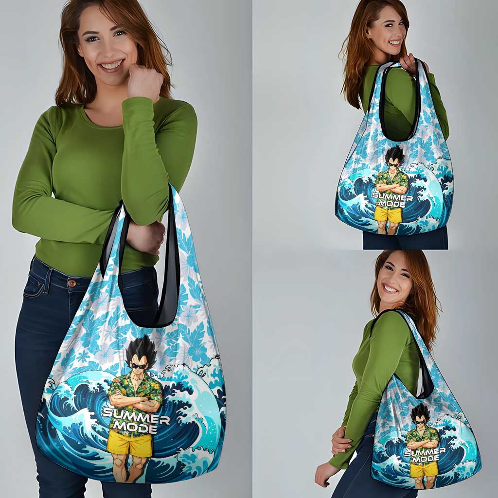 Vegeta Dragon Ball Summer Theme Grocery Bag with Hawaiian Shirt Sunglasses Shenron and Ocean Wave Background - The Mazicc