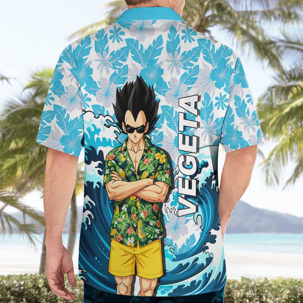 Vegeta Dragon Ball Summer Theme Hawaiian Shirt with Hawaiian Shirt Sunglasses Shenron and Ocean Wave Background - The Mazicc