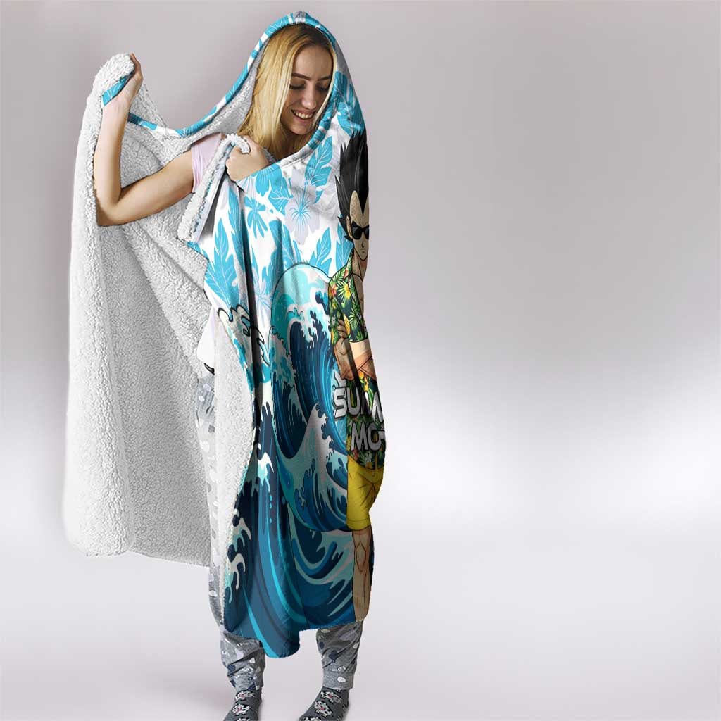 Vegeta Dragon Ball Summer Theme Hooded Blanket with Hawaiian Shirt Sunglasses Shenron and Ocean Wave Background - The Mazicc