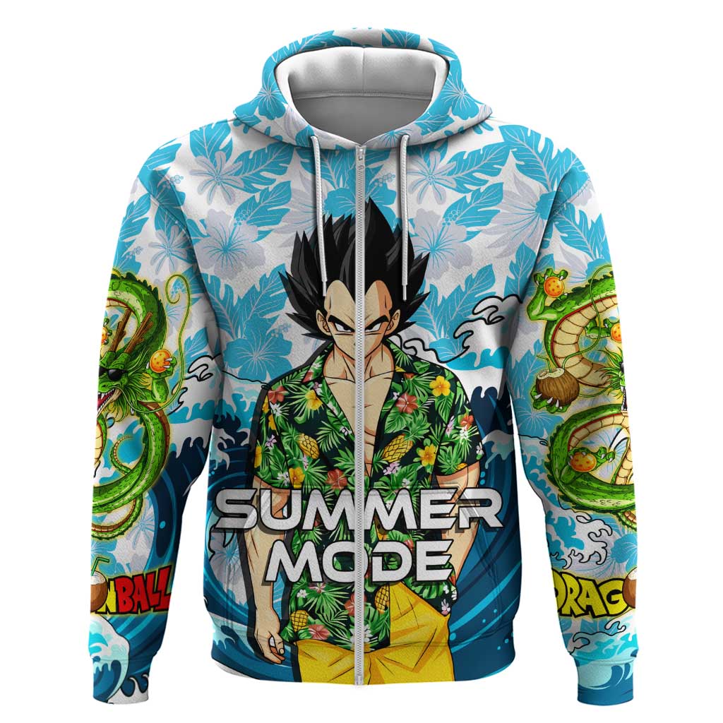 Vegeta Dragon Ball Summer Theme Hoodie with Hawaiian Shirt Sunglasses Shenron and Ocean Wave Background - The Mazicc