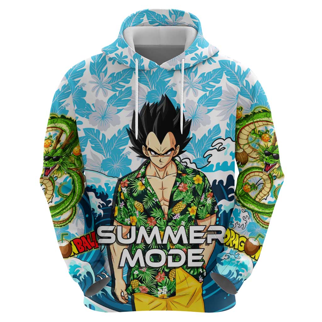 Vegeta Dragon Ball Summer Theme Hoodie with Hawaiian Shirt Sunglasses Shenron and Ocean Wave Background - The Mazicc