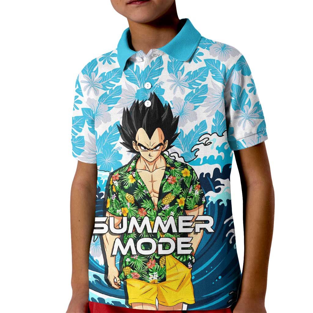 Vegeta Dragon Ball Summer Theme Kid Polo Shirt with Hawaiian Shirt Sunglasses Shenron and Ocean Wave Background - The Mazicc