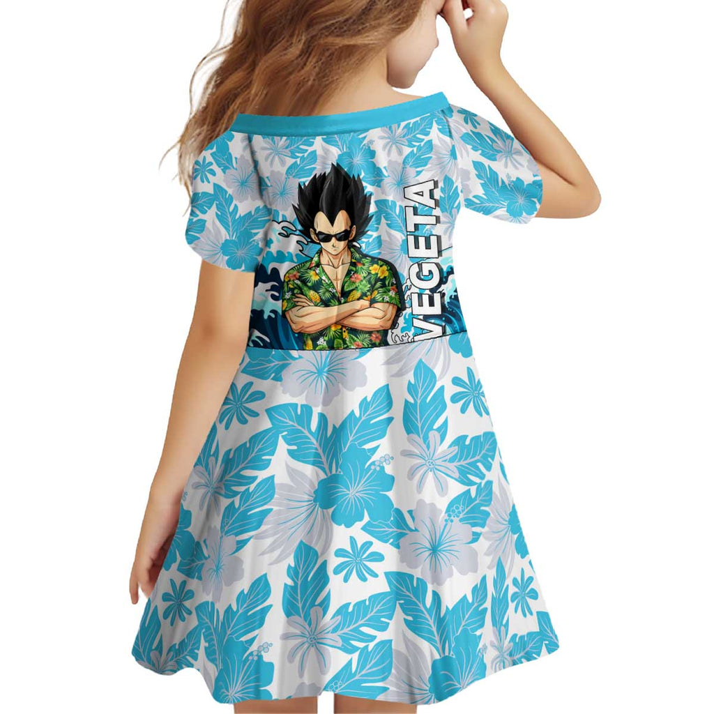 Vegeta Dragon Ball Summer Theme Kid Short Sleeve Dress with Hawaiian Shirt Sunglasses Shenron and Ocean Wave Background - The Mazicc
