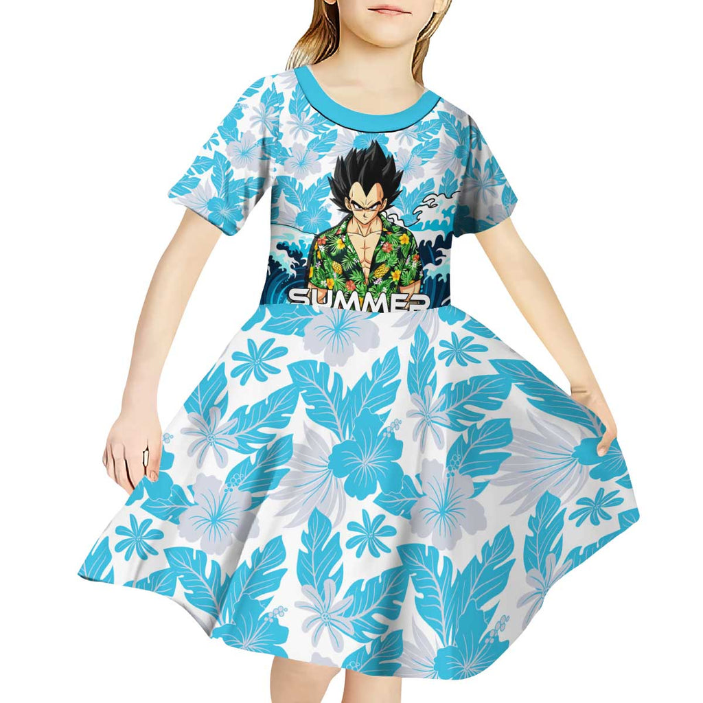 Vegeta Dragon Ball Summer Theme Kid Short Sleeve Dress with Hawaiian Shirt Sunglasses Shenron and Ocean Wave Background - The Mazicc