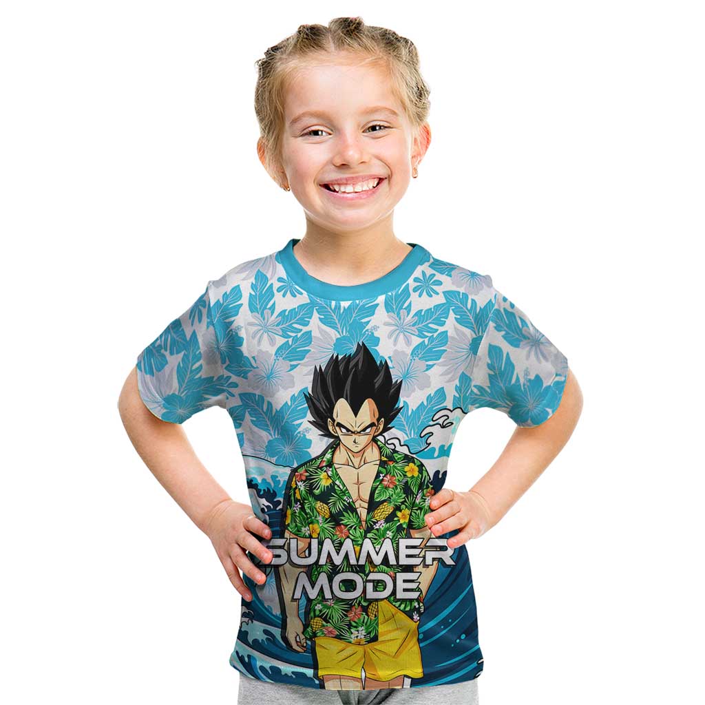Vegeta Dragon Ball Summer Theme Kid T Shirt with Hawaiian Shirt Sunglasses Shenron and Ocean Wave Background - The Mazicc