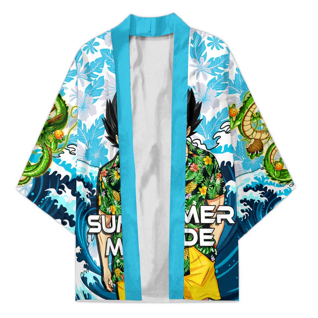 Vegeta Dragon Ball Summer Theme Kimono with Hawaiian Shirt Sunglasses Shenron and Ocean Wave Background - The Mazicc