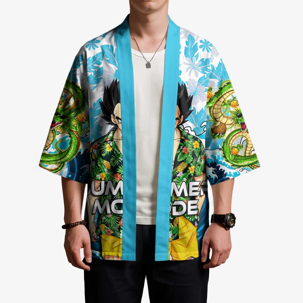 Vegeta Dragon Ball Summer Theme Kimono with Hawaiian Shirt Sunglasses Shenron and Ocean Wave Background - The Mazicc