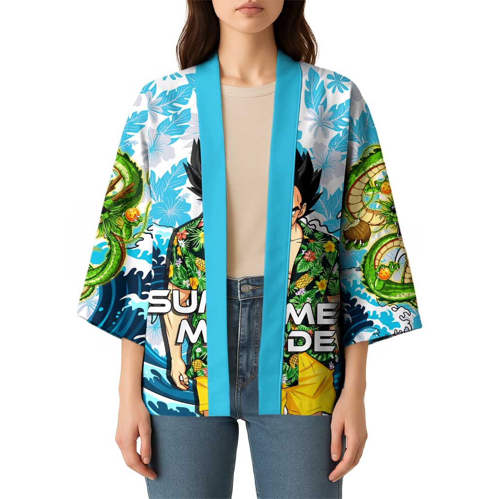 Vegeta Dragon Ball Summer Theme Kimono with Hawaiian Shirt Sunglasses Shenron and Ocean Wave Background - The Mazicc