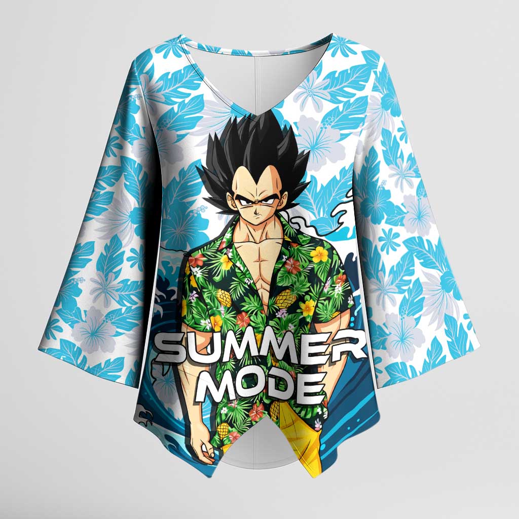 Vegeta Dragon Ball Summer Theme Kimono Sleeve Blouse with Hawaiian Shirt Sunglasses Shenron and Ocean Wave Background - The Mazicc