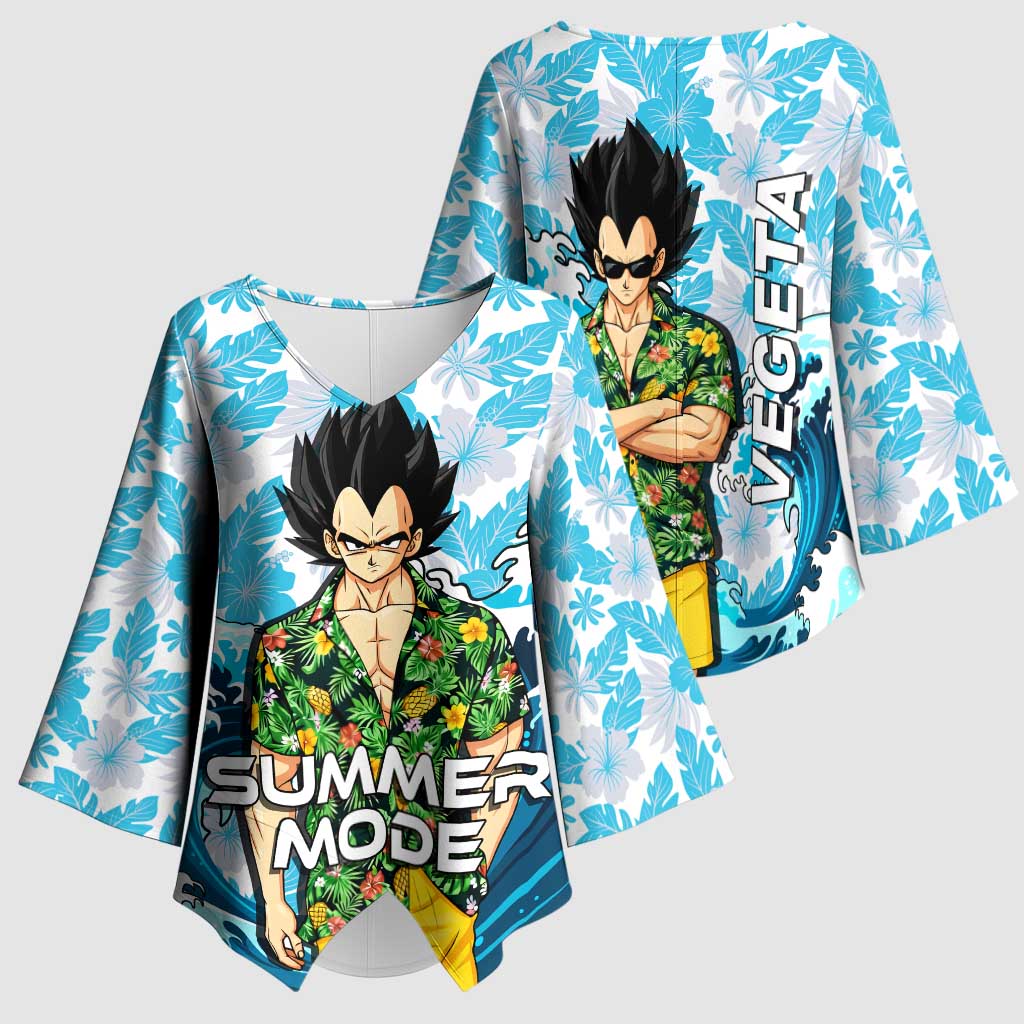 Vegeta Dragon Ball Summer Theme Kimono Sleeve Blouse with Hawaiian Shirt Sunglasses Shenron and Ocean Wave Background - The Mazicc