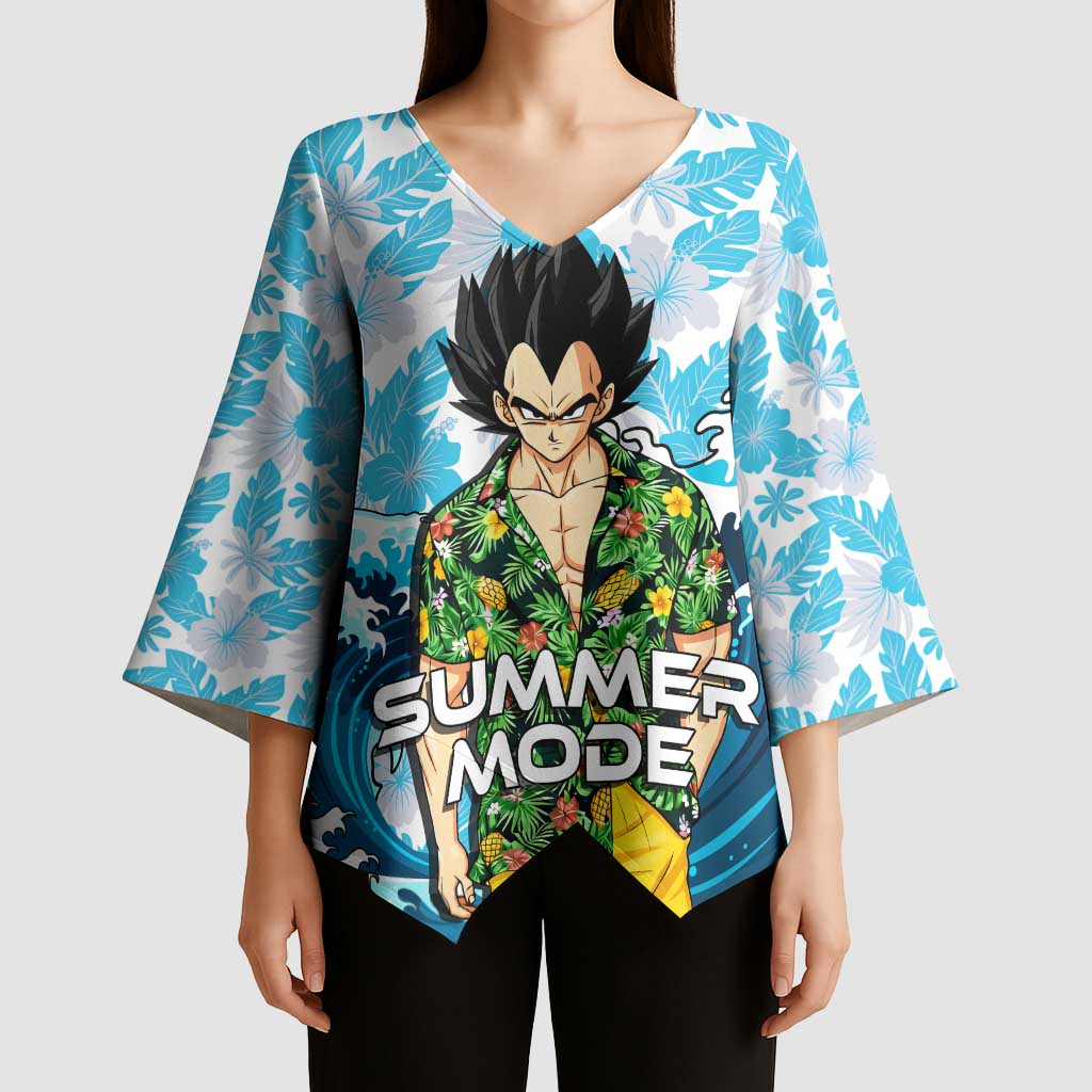 Vegeta Dragon Ball Summer Theme Kimono Sleeve Blouse with Hawaiian Shirt Sunglasses Shenron and Ocean Wave Background - The Mazicc