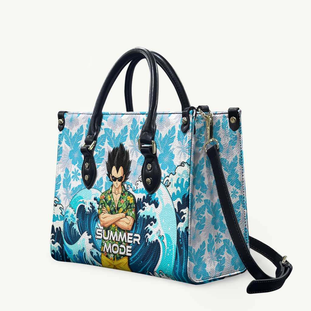Vegeta Dragon Ball Summer Theme Leather Bag with Hawaiian Shirt Sunglasses Shenron and Ocean Wave Background - The Mazicc