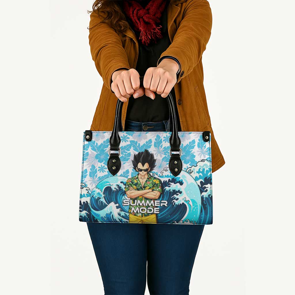 Vegeta Dragon Ball Summer Theme Leather Bag with Hawaiian Shirt Sunglasses Shenron and Ocean Wave Background - The Mazicc