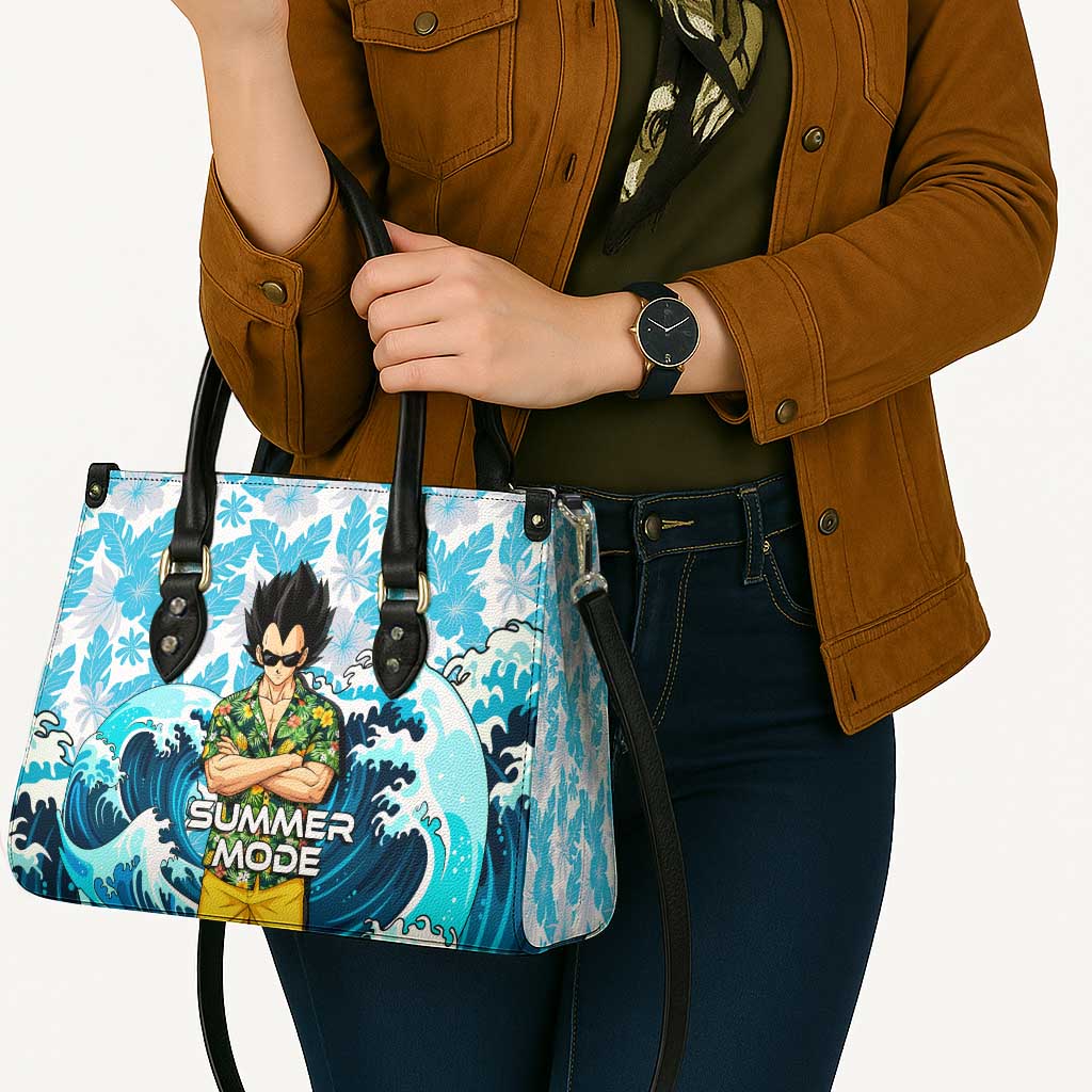 Vegeta Dragon Ball Summer Theme Leather Bag with Hawaiian Shirt Sunglasses Shenron and Ocean Wave Background - The Mazicc