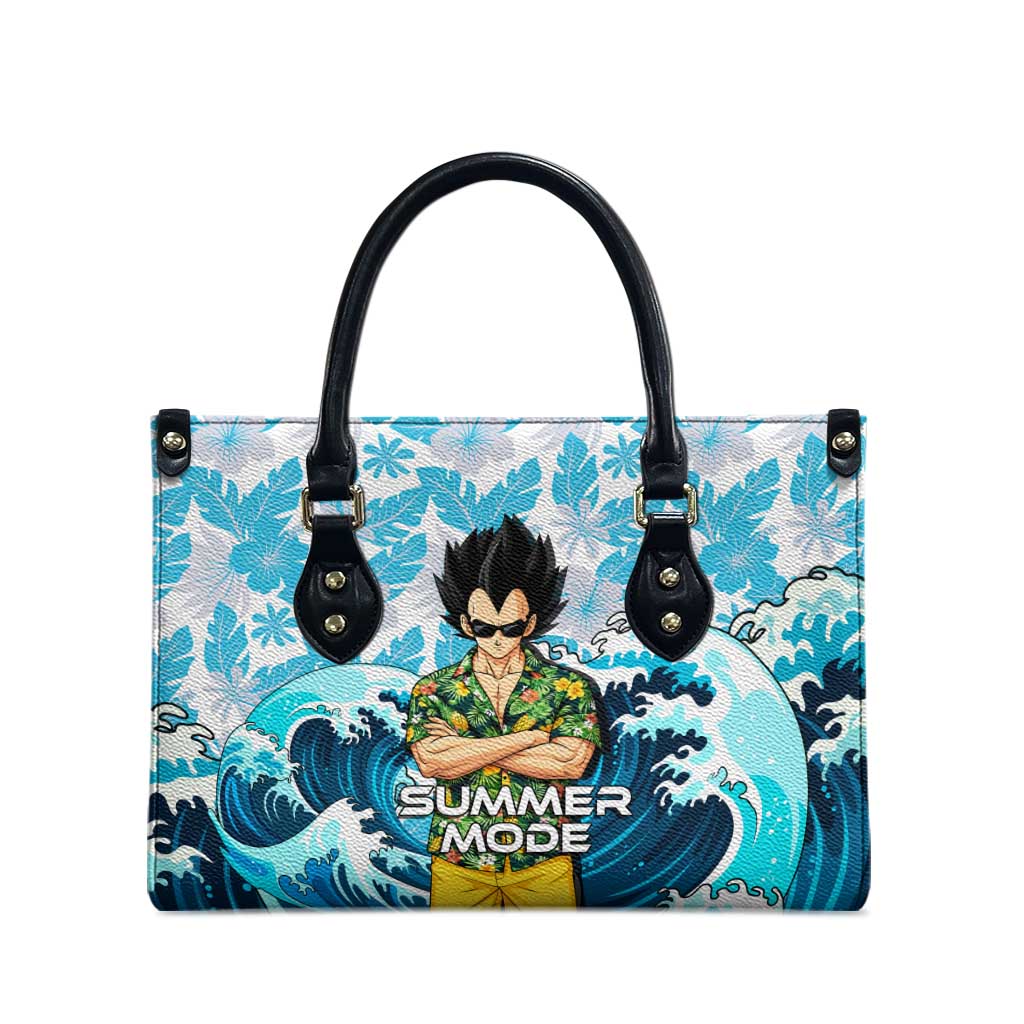 Vegeta Dragon Ball Summer Theme Leather Bag with Hawaiian Shirt Sunglasses Shenron and Ocean Wave Background - The Mazicc