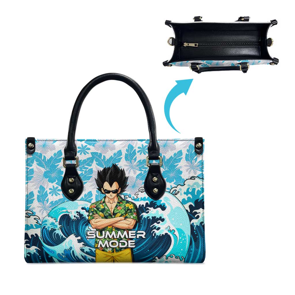 Vegeta Dragon Ball Summer Theme Leather Bag with Hawaiian Shirt Sunglasses Shenron and Ocean Wave Background - The Mazicc