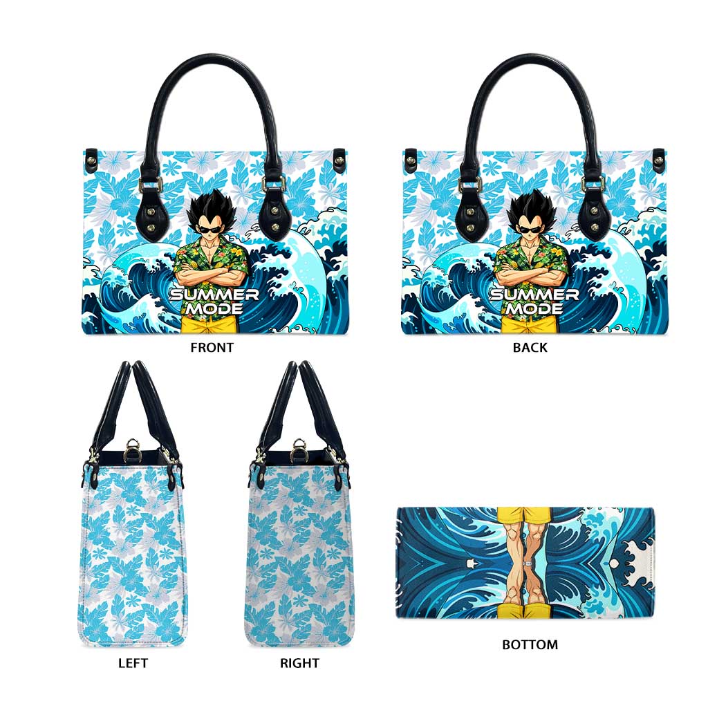 Vegeta Dragon Ball Summer Theme Leather Bag with Hawaiian Shirt Sunglasses Shenron and Ocean Wave Background - The Mazicc