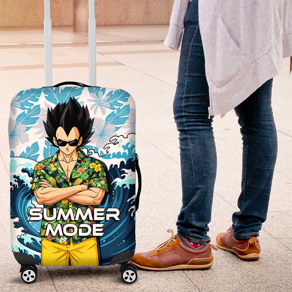Vegeta Dragon Ball Summer Theme Luggage Cover with Hawaiian Shirt Sunglasses Shenron and Ocean Wave Background - The Mazicc