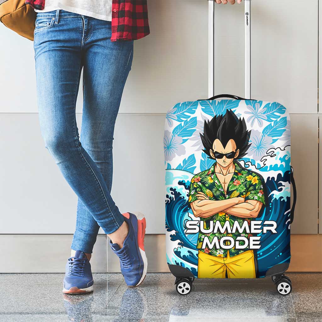 Vegeta Dragon Ball Summer Theme Luggage Cover with Hawaiian Shirt Sunglasses Shenron and Ocean Wave Background - The Mazicc
