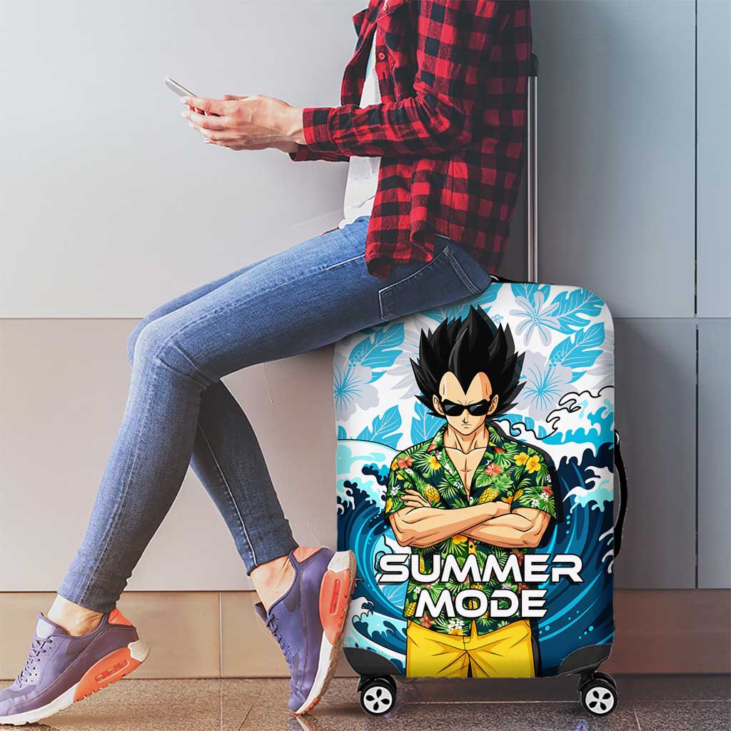 Vegeta Dragon Ball Summer Theme Luggage Cover with Hawaiian Shirt Sunglasses Shenron and Ocean Wave Background - The Mazicc