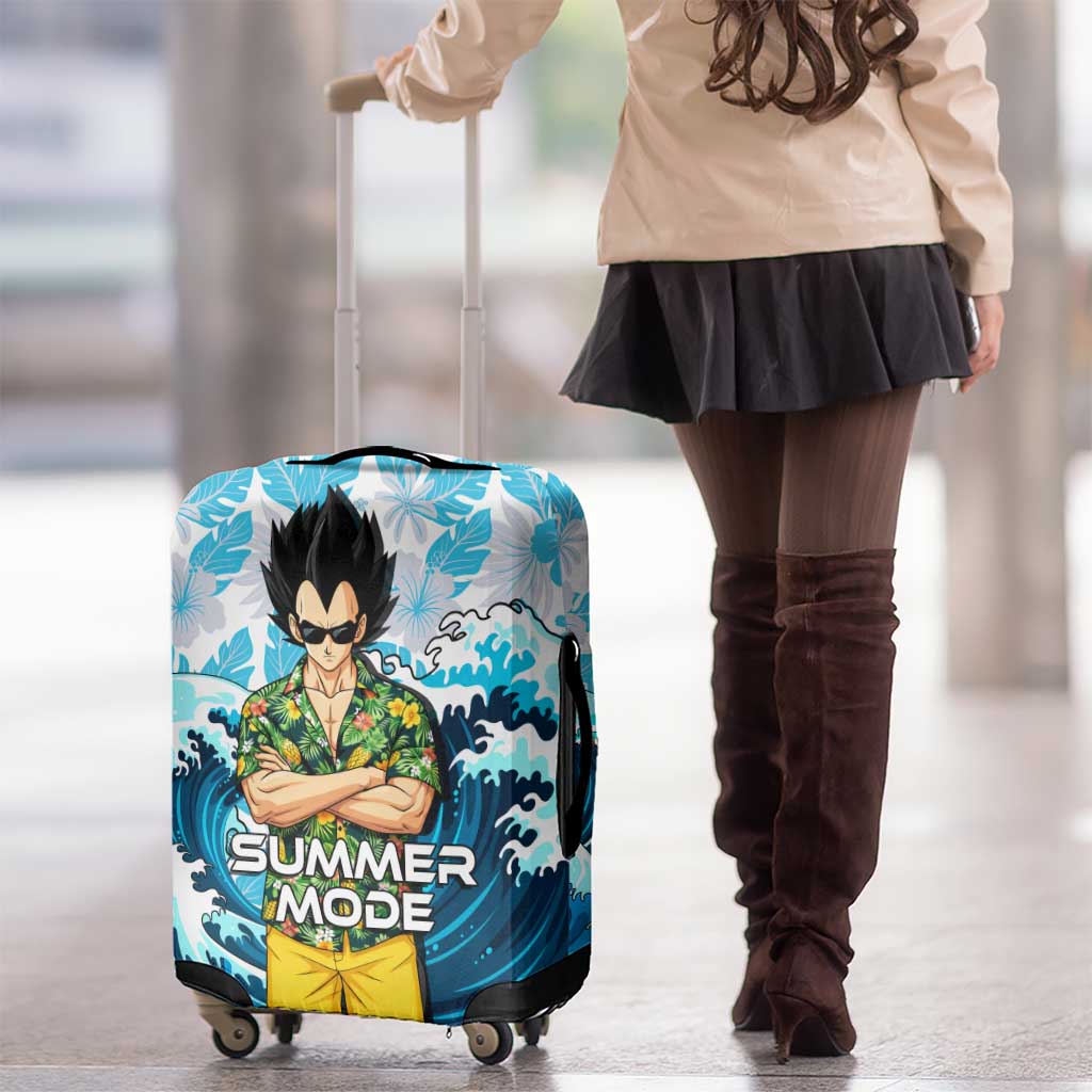 Vegeta Dragon Ball Summer Theme Luggage Cover with Hawaiian Shirt Sunglasses Shenron and Ocean Wave Background - The Mazicc