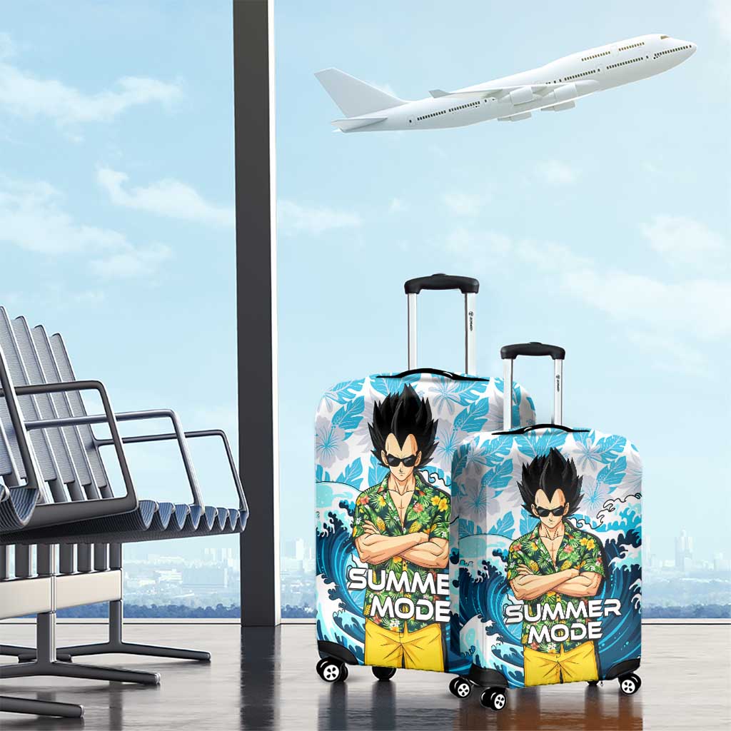Vegeta Dragon Ball Summer Theme Luggage Cover with Hawaiian Shirt Sunglasses Shenron and Ocean Wave Background - The Mazicc