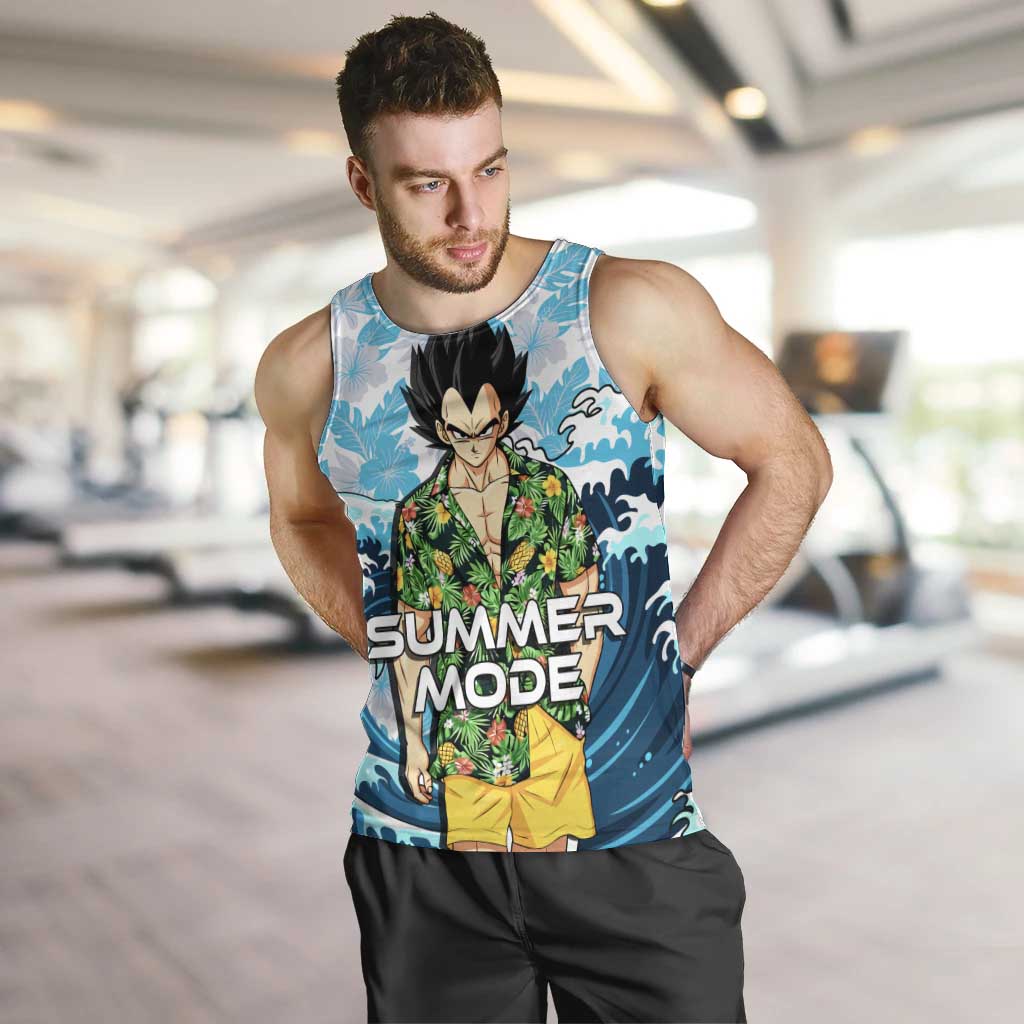 Vegeta Dragon Ball Summer Theme Men Tank Top with Hawaiian Shirt Sunglasses Shenron and Ocean Wave Background - The Mazicc