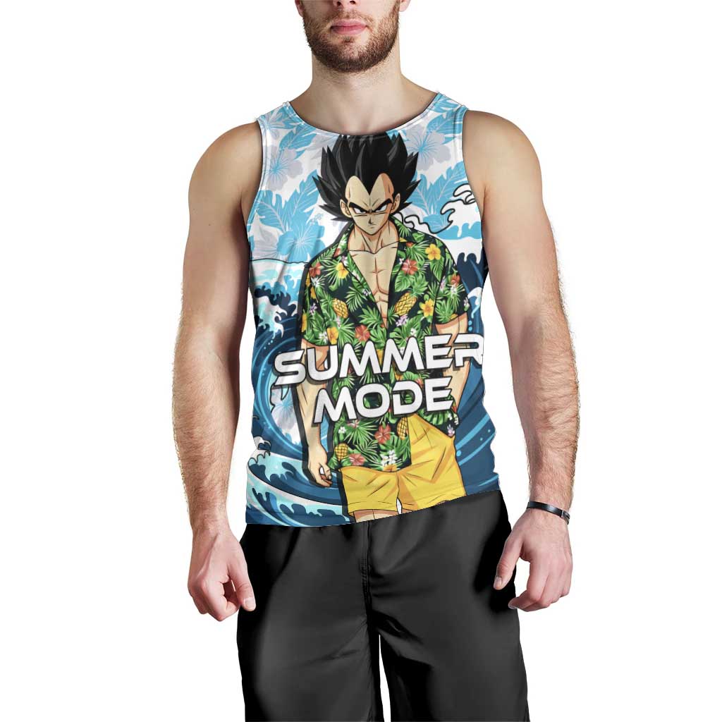 Vegeta Dragon Ball Summer Theme Men Tank Top with Hawaiian Shirt Sunglasses Shenron and Ocean Wave Background - The Mazicc