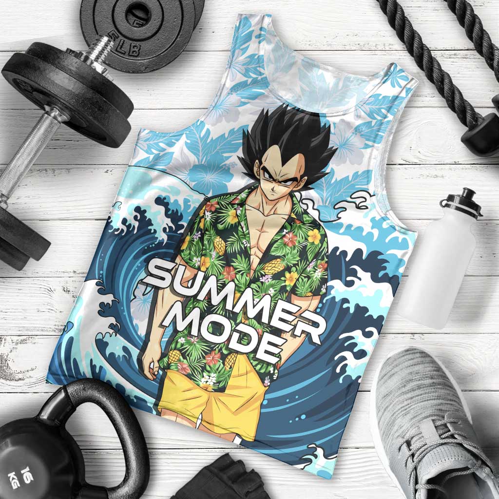 Vegeta Dragon Ball Summer Theme Men Tank Top with Hawaiian Shirt Sunglasses Shenron and Ocean Wave Background - The Mazicc