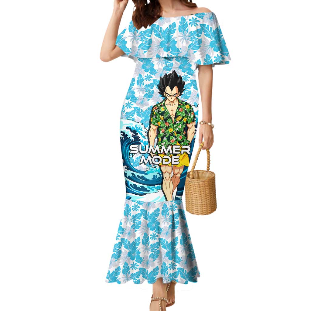 Vegeta Dragon Ball Summer Theme Mermaid Dress with Hawaiian Shirt Sunglasses Shenron and Ocean Wave Background - The Mazicc