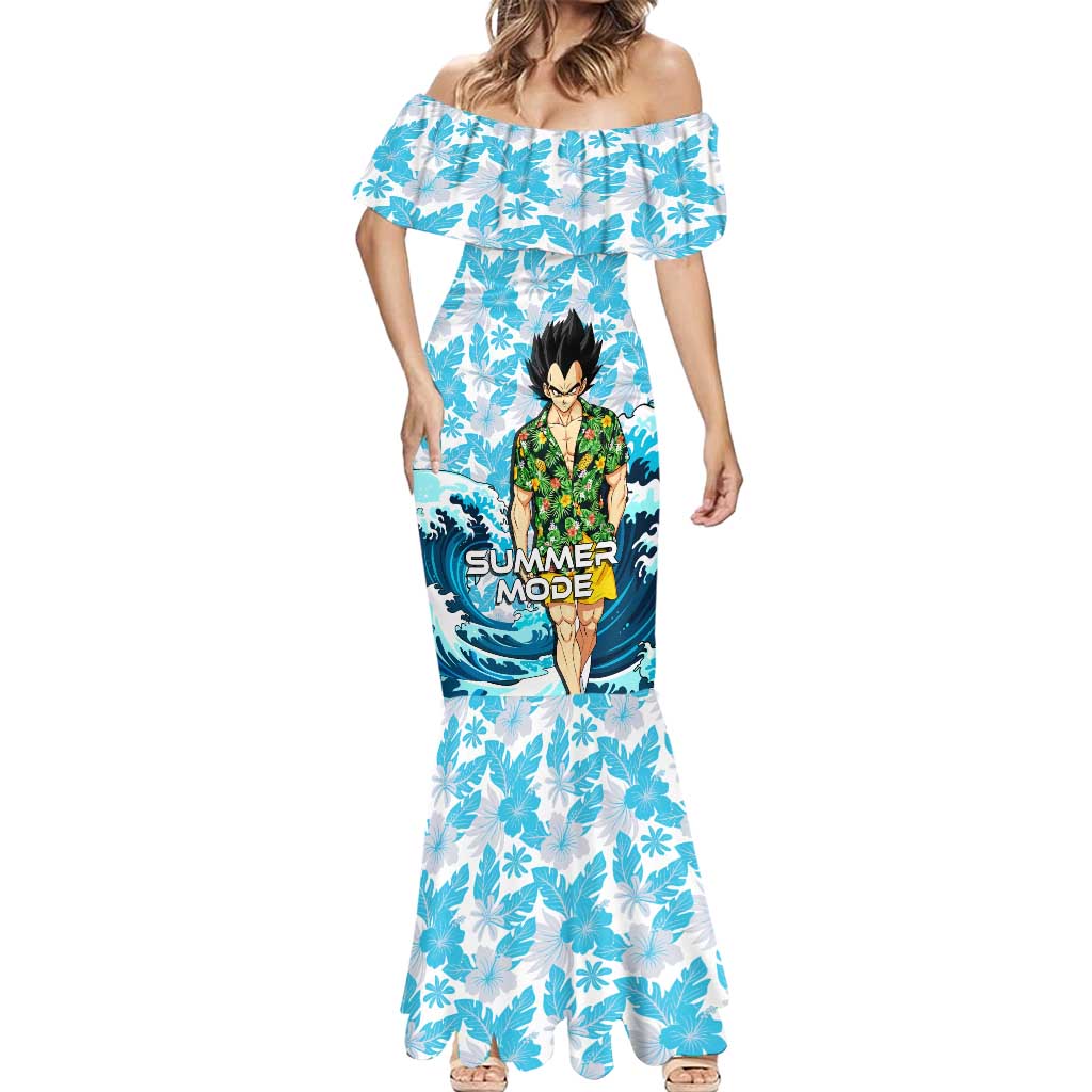 Vegeta Dragon Ball Summer Theme Mermaid Dress with Hawaiian Shirt Sunglasses Shenron and Ocean Wave Background - The Mazicc