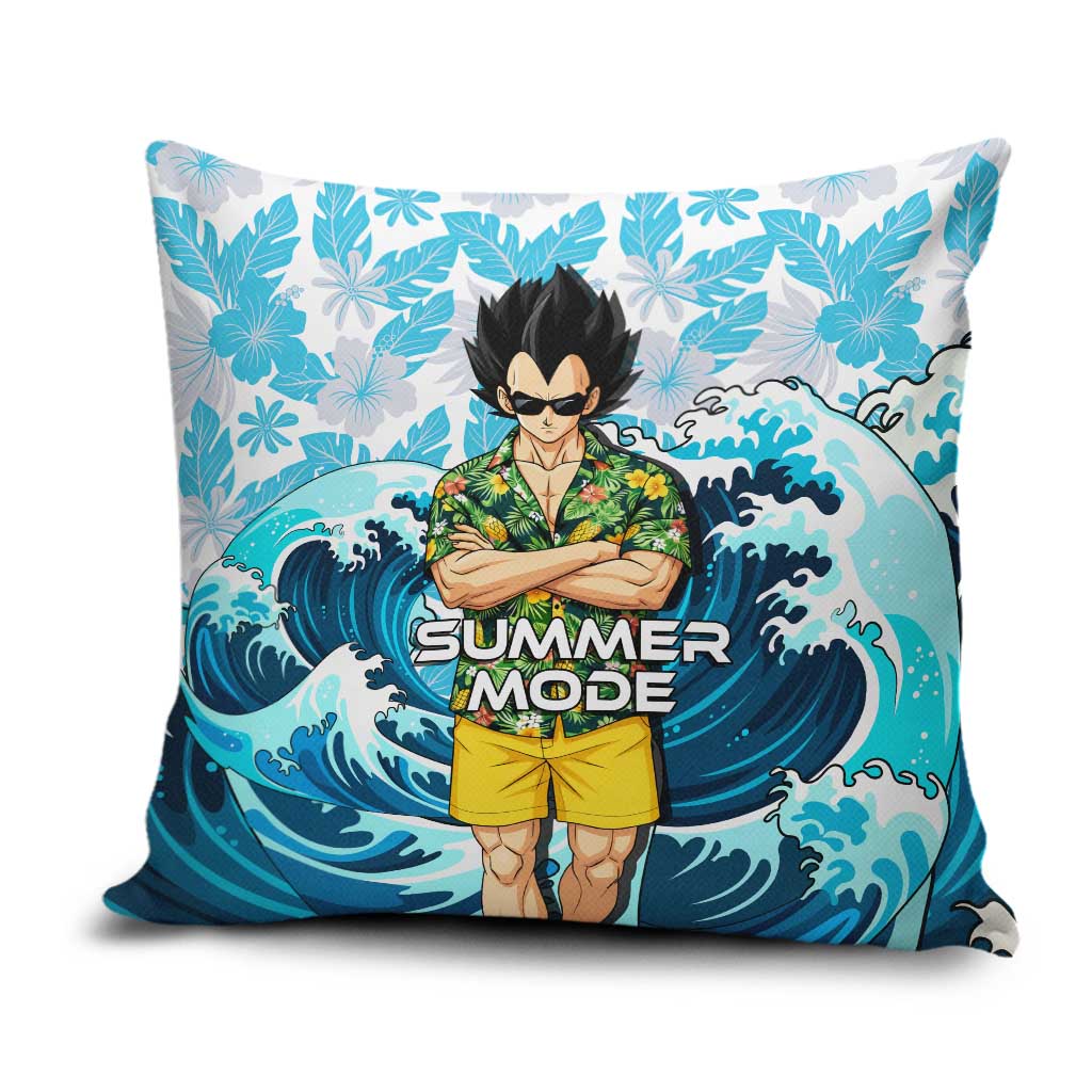 Vegeta Dragon Ball Summer Theme Pillow Cover with Hawaiian Shirt Sunglasses Shenron and Ocean Wave Background - The Mazicc