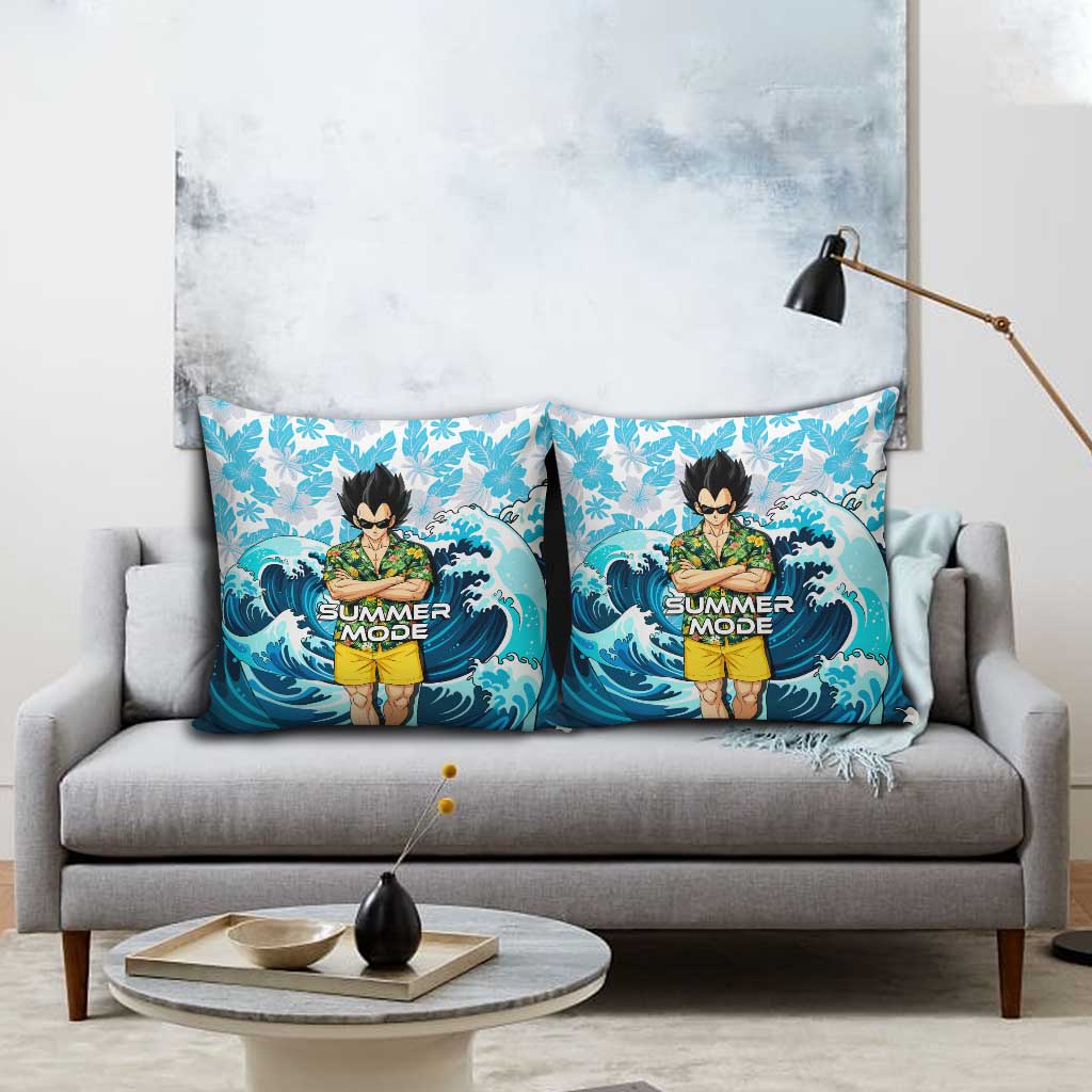 Vegeta Dragon Ball Summer Theme Pillow Cover with Hawaiian Shirt Sunglasses Shenron and Ocean Wave Background - The Mazicc