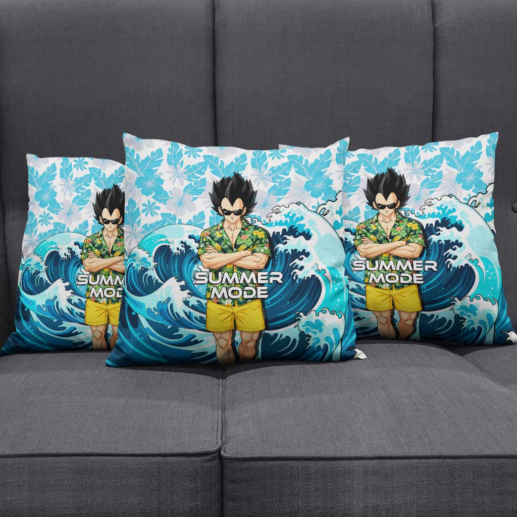 Vegeta Dragon Ball Summer Theme Pillow Cover with Hawaiian Shirt Sunglasses Shenron and Ocean Wave Background - The Mazicc