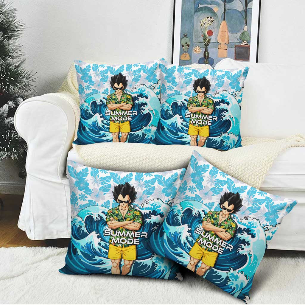 Vegeta Dragon Ball Summer Theme Pillow Cover with Hawaiian Shirt Sunglasses Shenron and Ocean Wave Background - The Mazicc