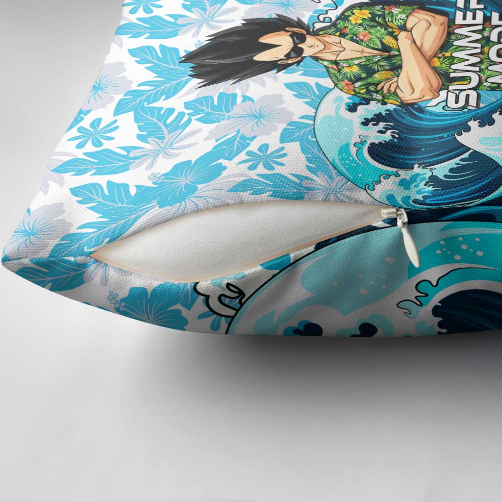Vegeta Dragon Ball Summer Theme Pillow Cover with Hawaiian Shirt Sunglasses Shenron and Ocean Wave Background - The Mazicc