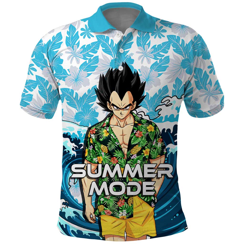 Vegeta Dragon Ball Summer Theme Polo Shirt with Hawaiian Shirt Sunglasses Shenron and Ocean Wave Background - The Mazicc