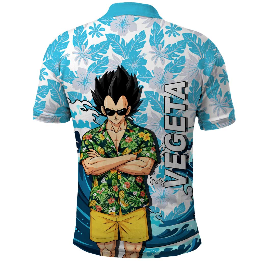 Vegeta Dragon Ball Summer Theme Polo Shirt with Hawaiian Shirt Sunglasses Shenron and Ocean Wave Background - The Mazicc