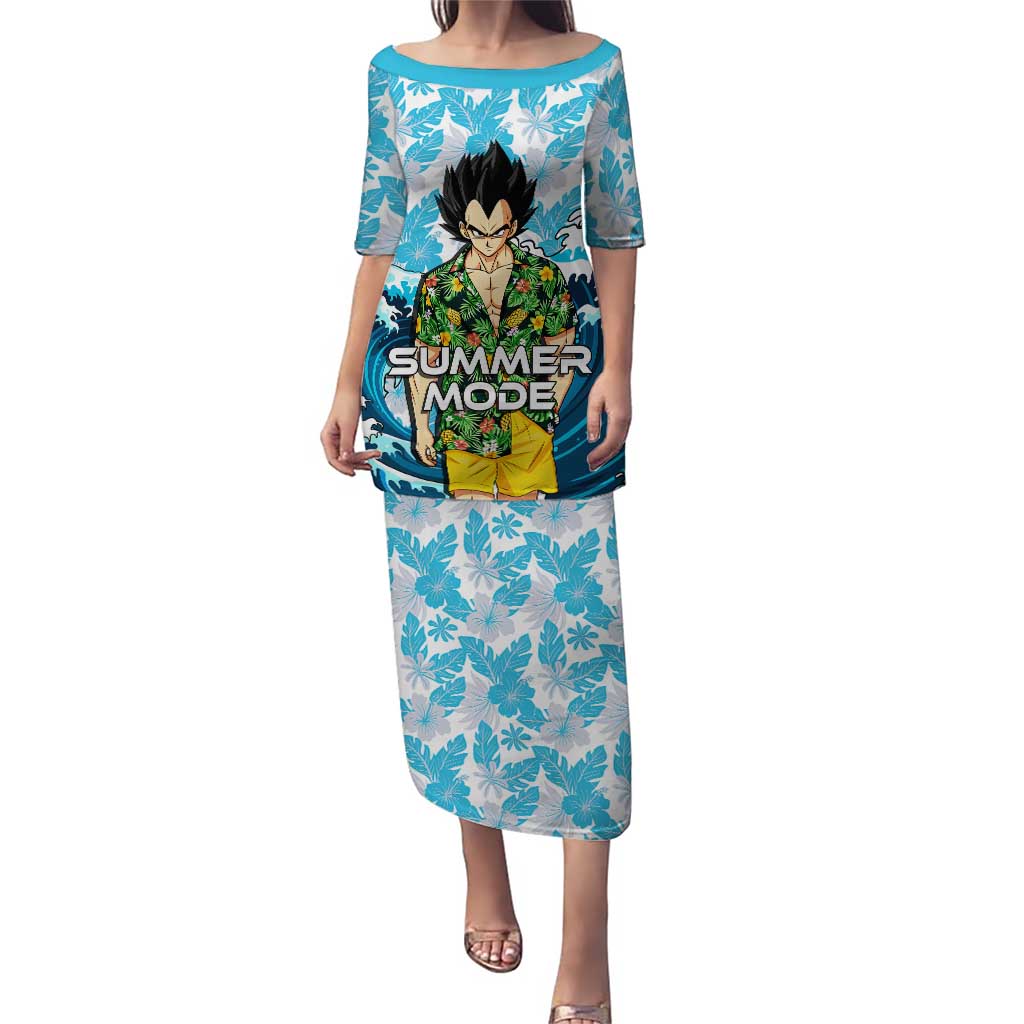 Vegeta Dragon Ball Summer Theme Puletasi with Hawaiian Shirt Sunglasses Shenron and Ocean Wave Background - The Mazicc
