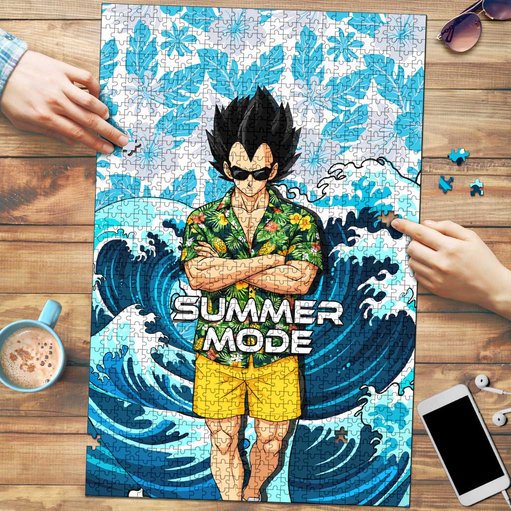 Vegeta Dragon Ball Summer Theme Puzzle with Hawaiian Shirt Sunglasses Shenron and Ocean Wave Background - The Mazicc