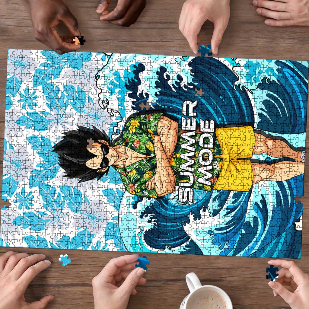Vegeta Dragon Ball Summer Theme Puzzle with Hawaiian Shirt Sunglasses Shenron and Ocean Wave Background - The Mazicc