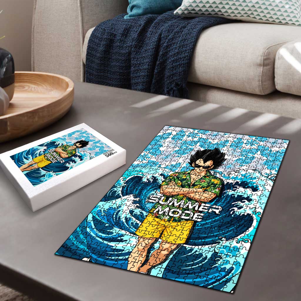 Vegeta Dragon Ball Summer Theme Puzzle with Hawaiian Shirt Sunglasses Shenron and Ocean Wave Background - The Mazicc