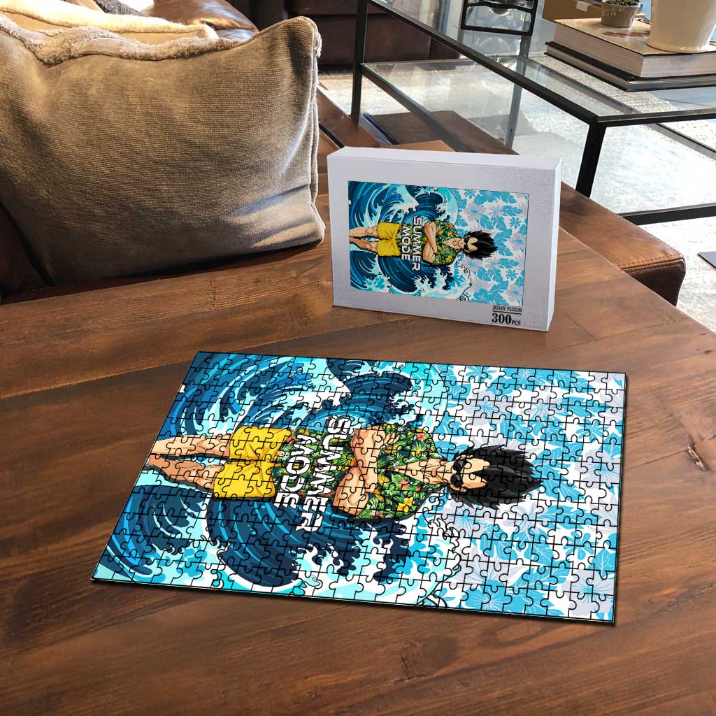 Vegeta Dragon Ball Summer Theme Puzzle with Hawaiian Shirt Sunglasses Shenron and Ocean Wave Background - The Mazicc
