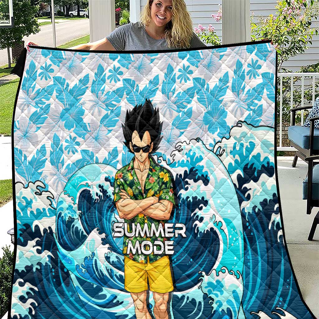 Vegeta Dragon Ball Summer Theme Quilt with Hawaiian Shirt Sunglasses Shenron and Ocean Wave Background - The Mazicc