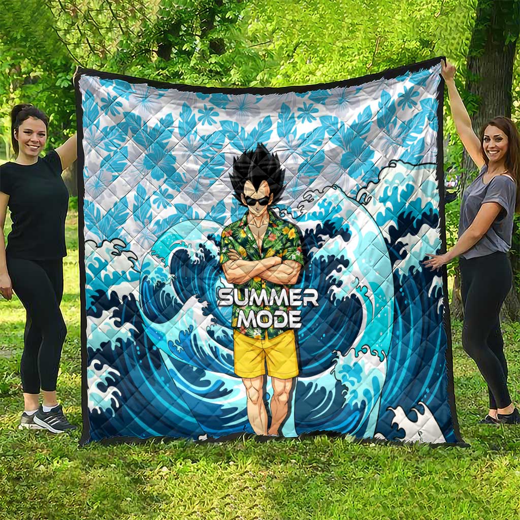 Vegeta Dragon Ball Summer Theme Quilt with Hawaiian Shirt Sunglasses Shenron and Ocean Wave Background - The Mazicc